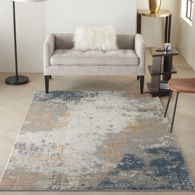 The Rug Seller Rustic Textures RUS13 Abstract Rugs in Grey Blue
