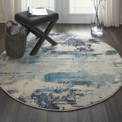 The Rug Seller Celestial Modern Abstract Circle Round Rugs CES02 in Ivory Teal blue by Nourison&nbsp;160x160cm