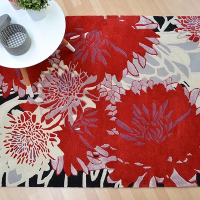 The Rug Seller Floral Bloom Modern Abstract Pattern Red Black and White Rugs170x240cm