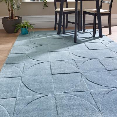 The Rug Seller Penny Geometric Wool Rugs in Steel Blue&nbsp;200x290cm