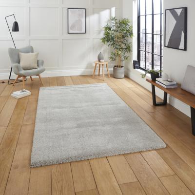 The Rug Seller Deluxe Modern Plain Shaggy Rugs in Silver Grey160x230cm