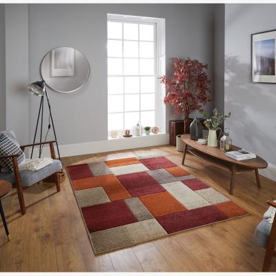 The Rug Seller Portland Geometric Grid Block Rugs 8425 R in Terracotta Orange Beige&nbsp;200x285cm