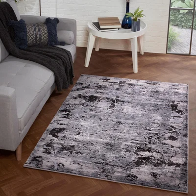 The Rug Seller Arabella Hazy Abstract Distressed Modern Rug in Blue