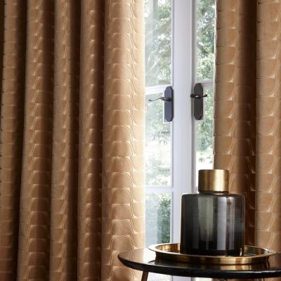 The Rug Seller Lucca Geometric Velvet Curtains By Clarke And Clarke in Ochre Yellow&nbsp;229x183cm