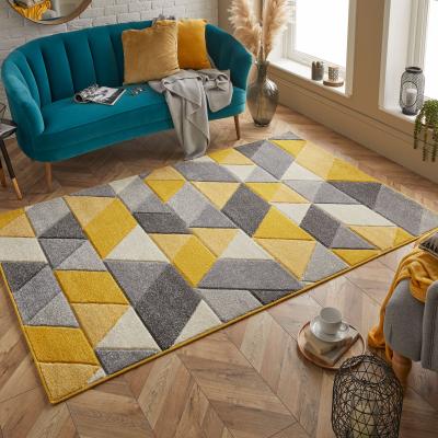 The Rug Seller Portland 670 J Geometric Rugs in Yellow Grey Cream