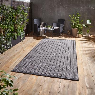The Rug Seller Santa Monica A041 Indoor Outdoor Stripe Rug in Black&nbsp;120x170cm