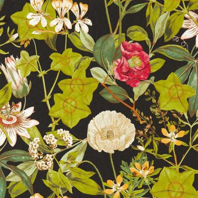 The Rug Seller Passiflora Wallpaper W0143 04 by Clarke and Clarke in Noir Black&nbsp;Roll