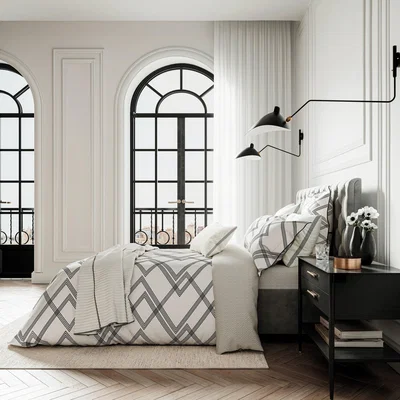 The Rug Seller Emani Geometric Bedding by Bedeck of Belfast in Chalk Charcoal Grey&nbsp;74x48cm