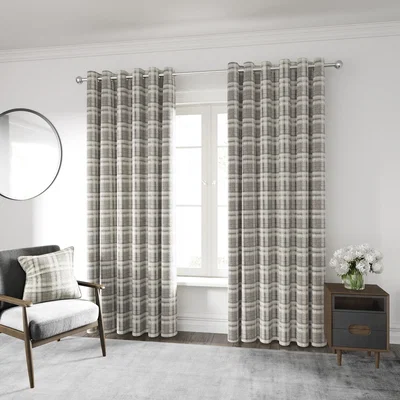 The Rug Seller Harriet Check Curtains by Helena Springfield in Mocha Brown&nbsp;229x183cm