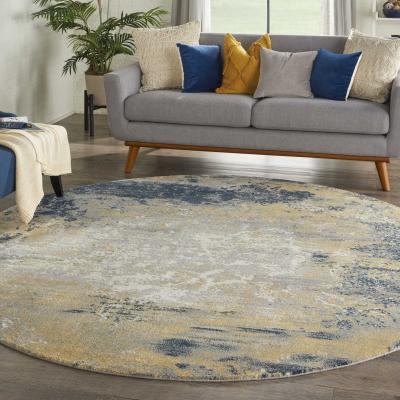 The Rug Seller Twilight Abstract Wool Circle Round Rugs TWI22 Blue and Gold&nbsp;244x244cm