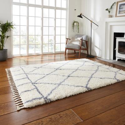 The Rug Seller Boho Moroccan 1817 Shaggy Rugs in Ivory Grey
