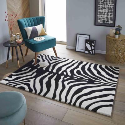 The Rug Seller Masai Zebra Print Wool Rugs in Black and White