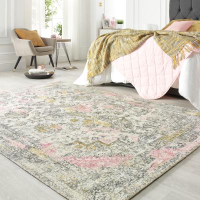The Rug Seller Vogue Traditional Distressed Rugs in Pink Ochre Yellow