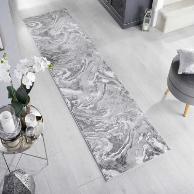 The Rug Seller Eris Marbled Modern Abstract Hallway Runner Rugs in Silver Grey