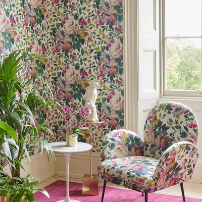 The Rug Seller Bloom Wallpaper W0139 03 by Clarke and Clarke in Fuschia Pink&nbsp;Roll