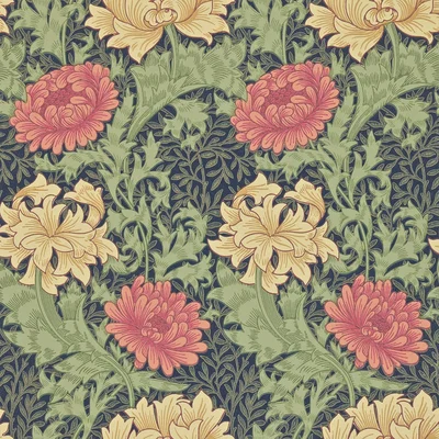 The Rug Seller Chrysanthemum Wallpaper 212549 by Morris & Co in Indigo Blue&nbsp;Roll