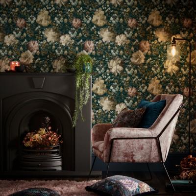 The Rug Seller Camile Wallpaper W0148 03 by Clarke and Clarke in Teal Spice&nbsp;Roll