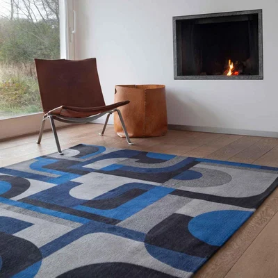 The Rug Seller Louis De Poortere Geometric Nuance Module Rugs 9207 in Weimar Blue&nbsp;230x330cm