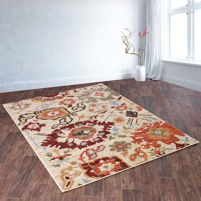 The Rug Seller Cashmere Rugs 5565 in Cream and Multicolours