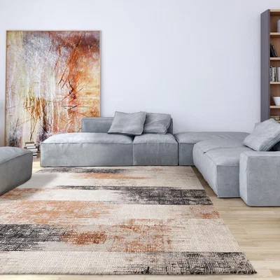 The Rug Seller Kuza Lines Modern Distressed Rug in Terracotta Orange&nbsp;200x290cm
