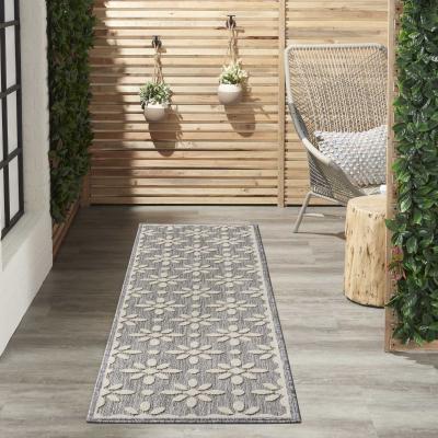 The Rug Seller Cozumel CZM03 Indoor Outdoor floral Hallway Runner Rugs in Grey&nbsp;66x229cm