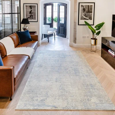 The Rug Seller Essence Distressed Abstract ESSC02 Rugs in Silver Blue