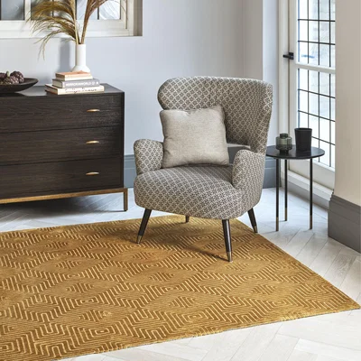The Rug Seller Glaze Pulse Geometric Modern Rugs in Ochre Yellow200x290cm