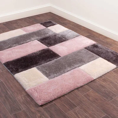 The Rug Seller 3D Carved Geometric Blocks Rugs in Blush Pink