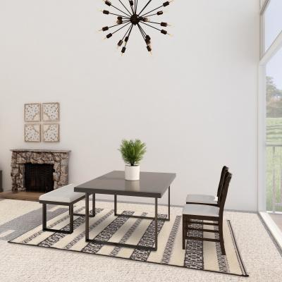 The Rug Seller Monty Stripe Geometric Outdoor Rugs in MN03 Black Cream