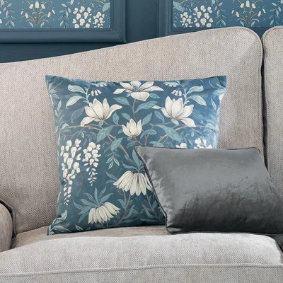 The Rug Seller Parterre Floral Cushion by Laura Ashley in Seaspray Blue50x50cm
