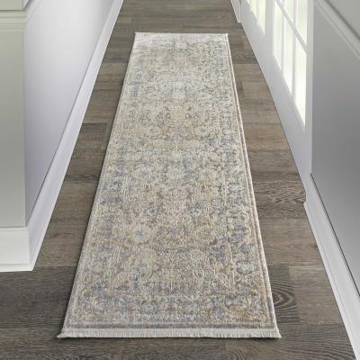 The Rug Seller Lustrous Weave LUW01 Traditional Runner Rugs by Nourison in Ivory Blue&nbsp;66x229cm