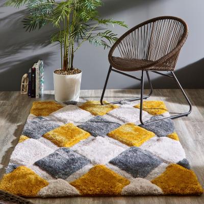 The Rug Seller Modern 3D GEO Rugs with Handcarved Geometric Shaggy in Ochre Yellow&nbsp;60x110cm