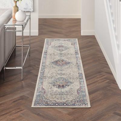 The Rug Seller Vintage Kashan Traditional Runner Rugs VKA07 by Nourison in Ivory Blue&nbsp;61x122cm