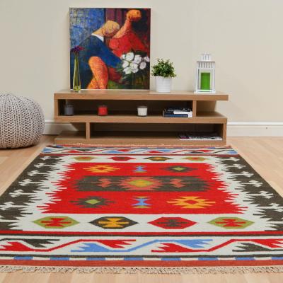 The Rug Seller Hippie Kelim 02 Traditional Tribal Red White Multi Wool Rugs&nbsp;90x150cm