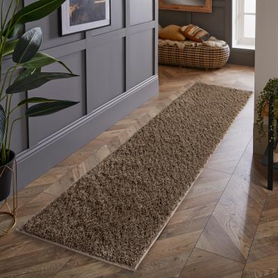 The Rug Seller Larissa Washable Plain Shaggy Runner Rug in Chocolate Brown67x200cm