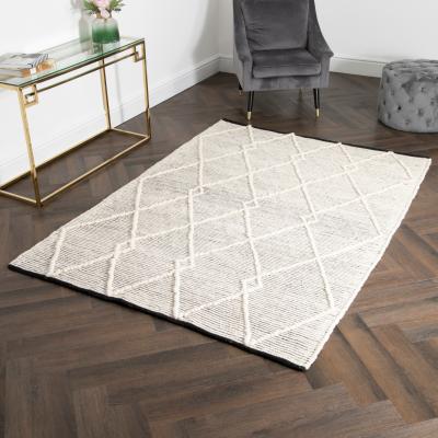 The Rug Seller Saffron Boho Wool Rugs in Cream Black160x230cm