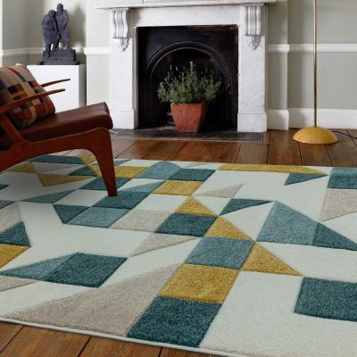 The Rug Seller Sketch Rhombus Geometric Rugs in SK03 Green Gold Multi