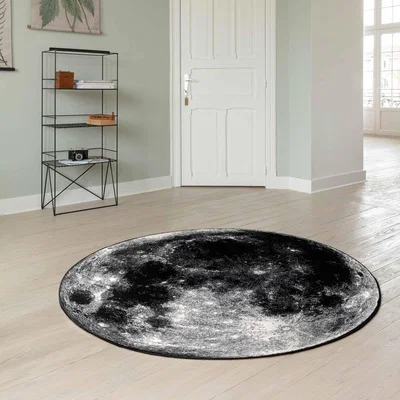 The Rug Seller Tiago 46324 AF900 Abstract Circle Rugs in Black White