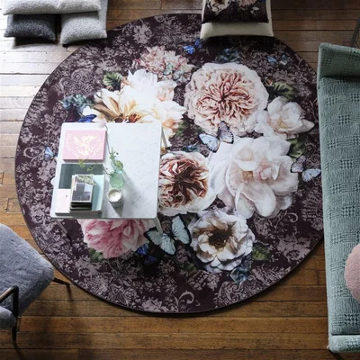 The Rug Seller Pahari Round Circle Rug in Rosewood Multi By Designers Guild