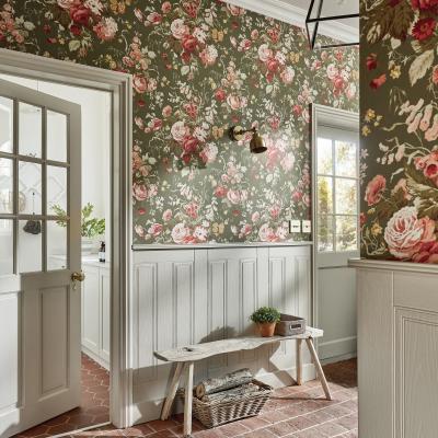 The Rug Seller Stapleton Park Wallpaper 217046 by Sanderson in Olive Bengal Red&nbsp;Roll
