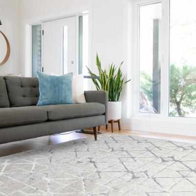 The Rug Seller Aurora Lattice AU11 Geometric Rugs in Metallic Silver Beige
