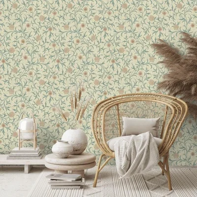 The Rug Seller Scroll Floral Wallpaper 210362 by Morris & Co in Loden Slate&nbsp;Roll