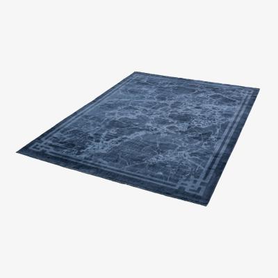The Rug Seller Zehraya Marble Border Rugs in ZE02 Ink Blue