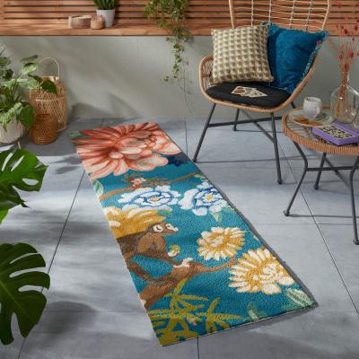 The Rug Seller Sapphire Garden Indoor Outdoor 438708 Runner Rugs by Wedgwood in Teal60x200cm