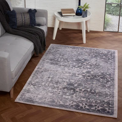 The Rug Seller Arabella Windsor Floral Textured Modern Rug in Blue