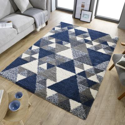 The Rug Seller Dakari Nuru Modern Shaggy Geometric Rugs in Navy