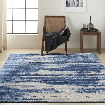The Rug Seller Calvin Klein Abstract Designer Rugs CK001 River Flow RFV01 in Blue Grey