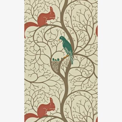 The Rug Seller Squirrel And Dove Wallpaper 102 by Sanderson in Teal Red&nbsp;Roll