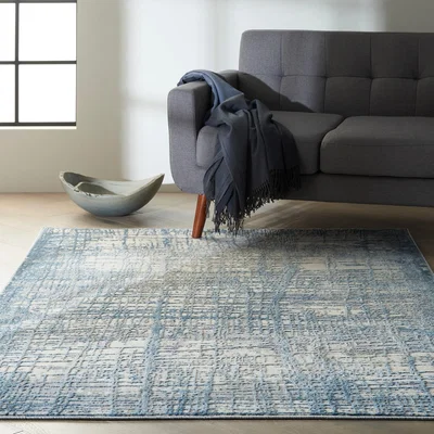 The Rug Seller Calvin Klein Rush Designer Abstract Rugs CK950 Ivory Blue