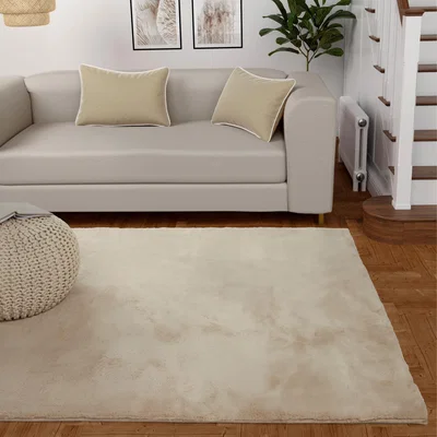 The Rug Seller Luxe Faux Fur Plain Rug in Natural Beige&nbsp;120x170cm